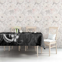 Black Aloha Hawaii Tablecloth Polynesian Shark Tattoo With Plumeria - Polynesian Pride