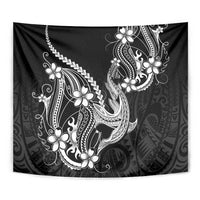 Black Aloha Hawaii Tapestry Polynesian Shark Tattoo With Plumeria - Polynesian Pride