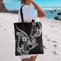 Black Aloha Hawaii Tote Bag Polynesian Shark Tattoo With Plumeria - Polynesian Pride
