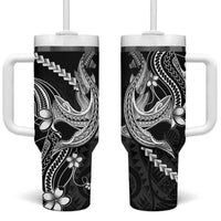 Black Aloha Hawaii Tumbler With Handle Polynesian Shark Tattoo With Plumeria LT14 One Size: 40 oz Black - Polynesian Pride
