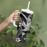 Black Aloha Hawaii Tumbler With Handle Polynesian Shark Tattoo With Plumeria LT14 - Polynesian Pride
