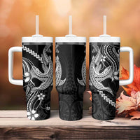 Black Aloha Hawaii Tumbler With Handle Polynesian Shark Tattoo With Plumeria LT14 - Polynesian Pride