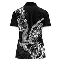 Black Aloha Hawaii Women Polo Shirt Polynesian Shark Tattoo With Plumeria - Polynesian Pride