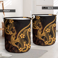 Gold Black Aloha Hawaii Laundry Basket Polynesian Shark Tattoo With Plumeria - Polynesian Pride