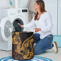 Gold Black Aloha Hawaii Laundry Basket Polynesian Shark Tattoo With Plumeria - Polynesian Pride