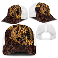 Gold Black Aloha Hawaii Baseball Net Cap Polynesian Shark Tattoo With Plumeria - Polynesian Pride
