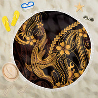 Gold Black Aloha Hawaii Beach Blanket Polynesian Shark Tattoo With Plumeria - Polynesian Pride