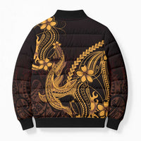 Gold Black Aloha Hawaii Bomber Puffer Jacket Polynesian Shark Tattoo With Plumeria - Polynesian Pride