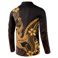 Gold Black Aloha Hawaii Button Sweatshirt Polynesian Shark Tattoo With Plumeria - Polynesian Pride
