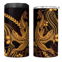 Gold Black Aloha Hawaii 4 in 1 Can Cooler Tumbler Polynesian Shark Tattoo With Plumeria - Polynesian Pride