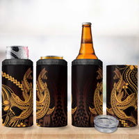 Gold Black Aloha Hawaii 4 in 1 Can Cooler Tumbler Polynesian Shark Tattoo With Plumeria - Polynesian Pride