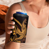 Gold Black Aloha Hawaii 4 in 1 Can Cooler Tumbler Polynesian Shark Tattoo With Plumeria - Polynesian Pride