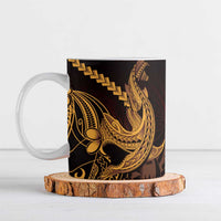 Gold Black Aloha Hawaii Ceramic Mug Polynesian Shark Tattoo With Plumeria - Polynesian Pride