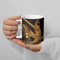 Gold Black Aloha Hawaii Ceramic Mug Polynesian Shark Tattoo With Plumeria - Polynesian Pride