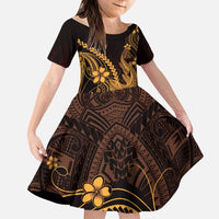 Gold Black Aloha Hawaii Family Matching Off The Shoulder Long Sleeve Dress and Hawaiian Shirt Polynesian Shark Tattoo With Plumeria - Polynesian Pride