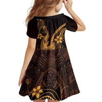 Gold Black Aloha Hawaii Family Matching Off The Shoulder Long Sleeve Dress and Hawaiian Shirt Polynesian Shark Tattoo With Plumeria - Polynesian Pride