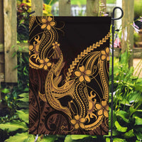 Gold Black Aloha Hawaii Garden Flag Polynesian Shark Tattoo With Plumeria - Polynesian Pride
