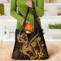 Gold Black Aloha Hawaii Grocery Bag Polynesian Shark Tattoo With Plumeria - Polynesian Pride