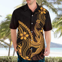 Gold Black Aloha Hawaii Hawaiian Shirt Polynesian Shark Tattoo With Plumeria - Polynesian Pride