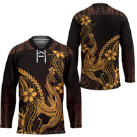 Gold Black Aloha Hawaii Hockey Jersey Polynesian Shark Tattoo With Plumeria LT14 - Polynesian Pride