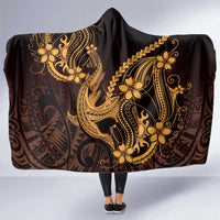 Gold Black Aloha Hawaii Hooded Blanket Polynesian Shark Tattoo With Plumeria - Polynesian Pride