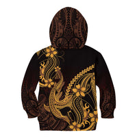 Gold Black Aloha Hawaii Kid Hoodie Polynesian Shark Tattoo With Plumeria - Polynesian Pride