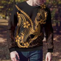 Gold Black Aloha Hawaii Ugly Christmas Sweater Polynesian Shark Tattoo With Plumeria - Polynesian Pride