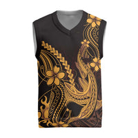 Gold Black Aloha Hawaii Christmas Knitted V-Neck Vest Polynesian Shark Tattoo With Plumeria - Polynesian Pride