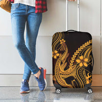Gold Black Aloha Hawaii Luggage Cover Polynesian Shark Tattoo With Plumeria - Polynesian Pride