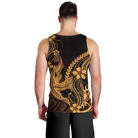 Gold Black Aloha Hawaii Men Tank Top Polynesian Shark Tattoo With Plumeria - Polynesian Pride