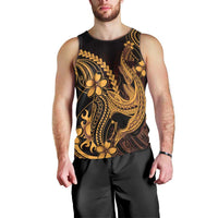 Gold Black Aloha Hawaii Men Tank Top Polynesian Shark Tattoo With Plumeria - Polynesian Pride