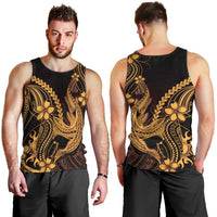 Gold Black Aloha Hawaii Men Tank Top Polynesian Shark Tattoo With Plumeria - Polynesian Pride