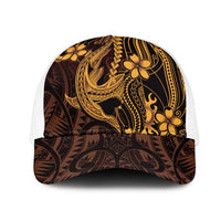 Gold Black Aloha Hawaii Mesh Trucker Cap Polynesian Shark Tattoo With Plumeria LT14 One Size White Gold - Polynesian Pride
