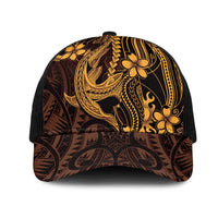 Gold Black Aloha Hawaii Mesh Trucker Cap Polynesian Shark Tattoo With Plumeria LT14 One Size Black Gold - Polynesian Pride