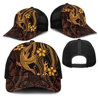 Gold Black Aloha Hawaii Mesh Trucker Cap Polynesian Shark Tattoo With Plumeria LT14 - Polynesian Pride