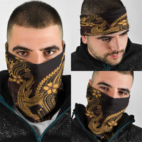 Gold Black Aloha Hawaii Neck Gaiter Polynesian Shark Tattoo With Plumeria - Polynesian Pride