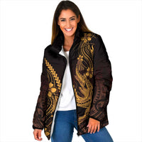 Gold Black Aloha Hawaii Padded Jacket Polynesian Shark Tattoo With Plumeria - Polynesian Pride