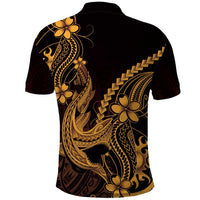 Gold Black Aloha Hawaii Polo Shirt Polynesian Shark Tattoo With Plumeria - Polynesian Pride