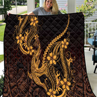 Gold Black Aloha Hawaii Quilt Polynesian Shark Tattoo With Plumeria LT14 Gold - Polynesian Pride
