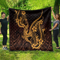 Gold Black Aloha Hawaii Quilt Polynesian Shark Tattoo With Plumeria LT14 - Polynesian Pride