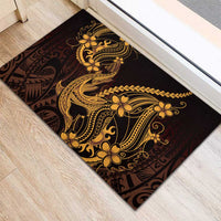 Gold Black Aloha Hawaii Rubber Doormat Polynesian Shark Tattoo With Plumeria - Polynesian Pride