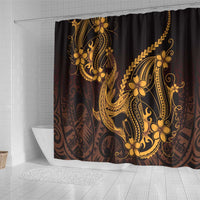 Gold Black Aloha Hawaii Shower Curtain Polynesian Shark Tattoo With Plumeria - Polynesian Pride