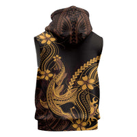 Gold Black Aloha Hawaii Sleeveless Zip Hoodie Polynesian Shark Tattoo With Plumeria - Polynesian Pride