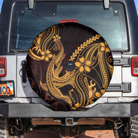 Gold Black Aloha Hawaii Spare Tire Cover Polynesian Shark Tattoo With Plumeria - Polynesian Pride