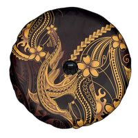 Gold Black Aloha Hawaii Spare Tire Cover Polynesian Shark Tattoo With Plumeria - Polynesian Pride