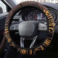 Gold Black Aloha Hawaii Steering Wheel Cover Polynesian Shark Tattoo With Plumeria - Polynesian Pride