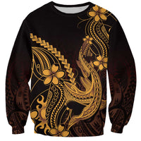 Gold Black Aloha Hawaii Sweatshirt Polynesian Shark Tattoo With Plumeria - Polynesian Pride