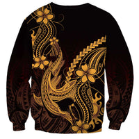 Gold Black Aloha Hawaii Sweatshirt Polynesian Shark Tattoo With Plumeria - Polynesian Pride