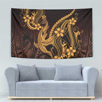 Gold Black Aloha Hawaii Tapestry Polynesian Shark Tattoo With Plumeria - Polynesian Pride