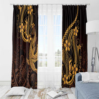 Gold Black Aloha Hawaii Window Curtain Polynesian Shark Tattoo With Plumeria - Polynesian Pride